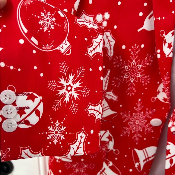 Suslo Couture Mens Red & White Holiday Christmas Snowflake Blazer Size 38 - Picture 7 of 8